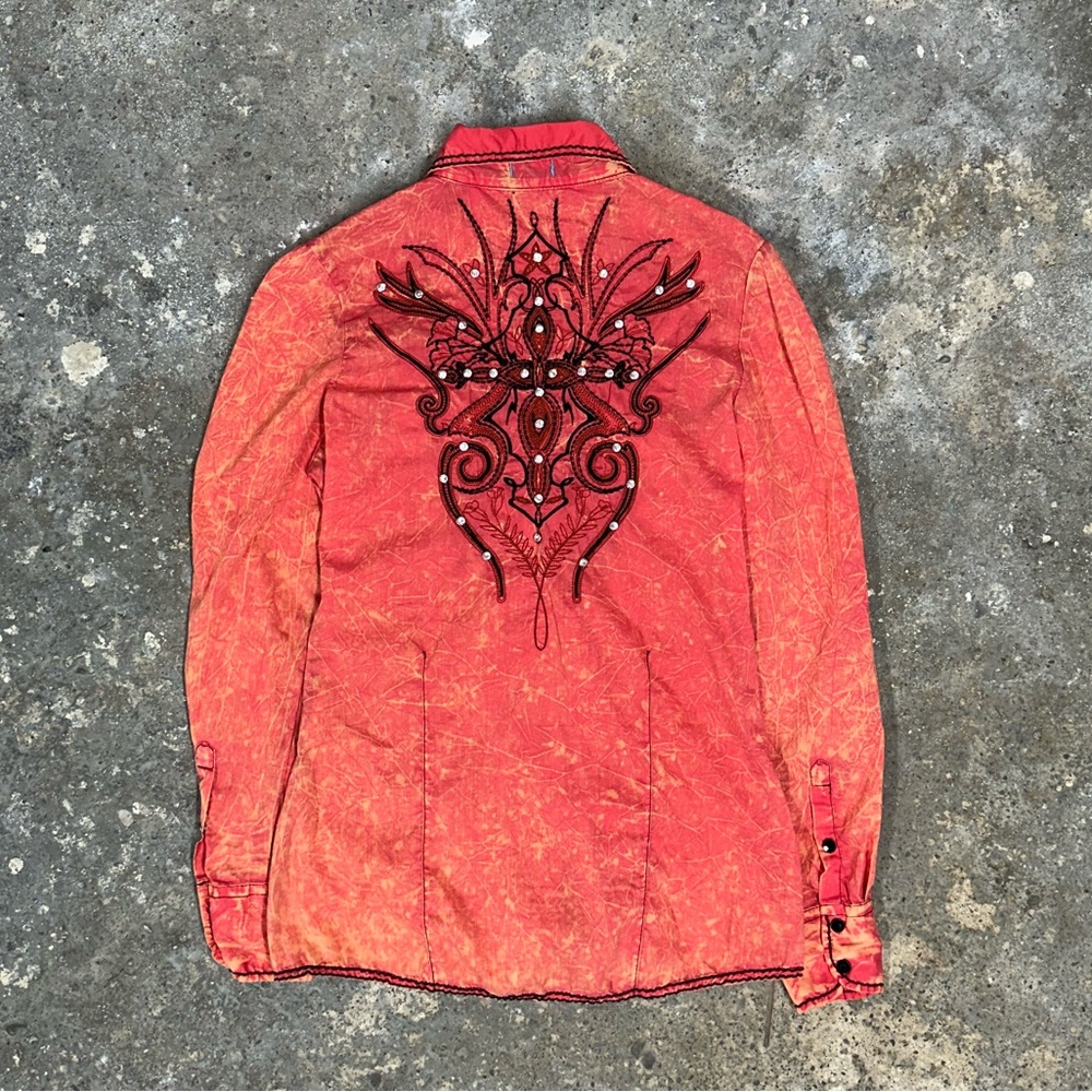 Y2K Orange Western Mcbling Button Up Shirt